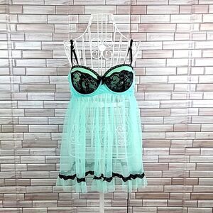 Black Fuscia by Secret Lace baby doll slip intimate Size L